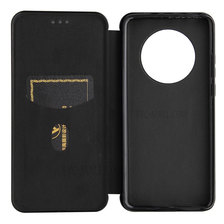 Carbon Fiber Texture Cover Case Auto-absorbed with Card Holder for Huawei Mate 40 - Black-9