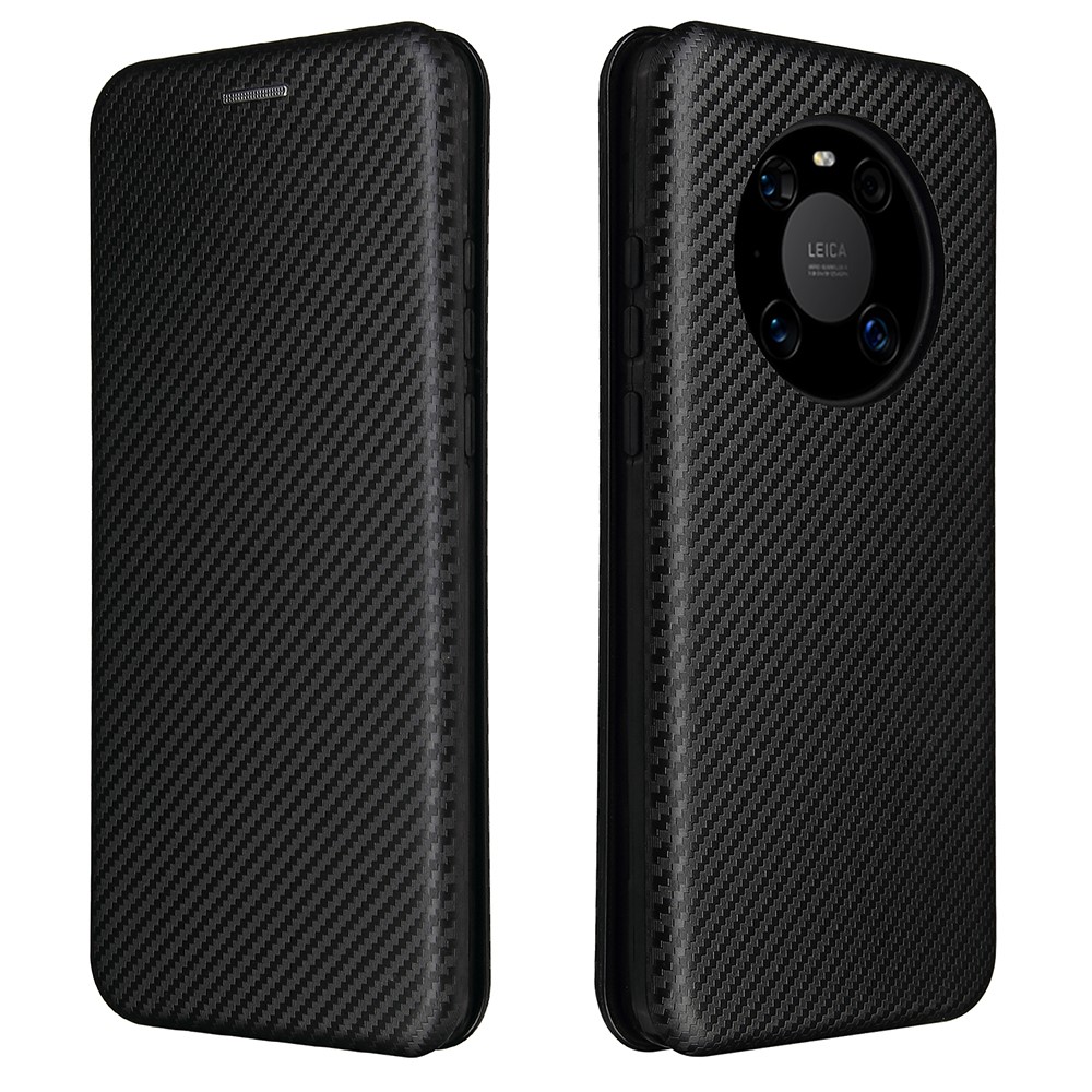 Carbon Fiber Leather Auto-absorbed Cover Case with Card Holder for Huawei Mate 40 Pro - Black-10