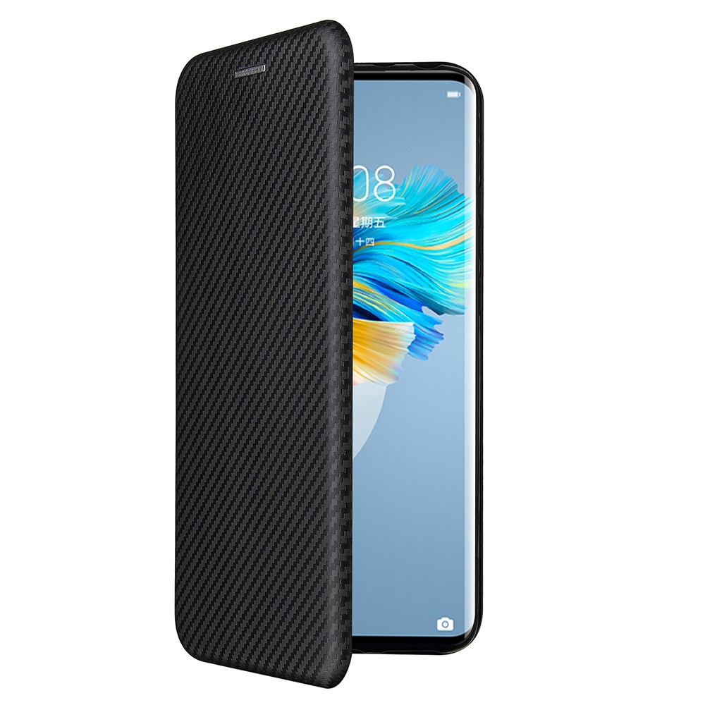 Carbon Fiber Leather Auto-absorbed Cover Case with Card Holder for Huawei Mate 40 Pro - Black-11