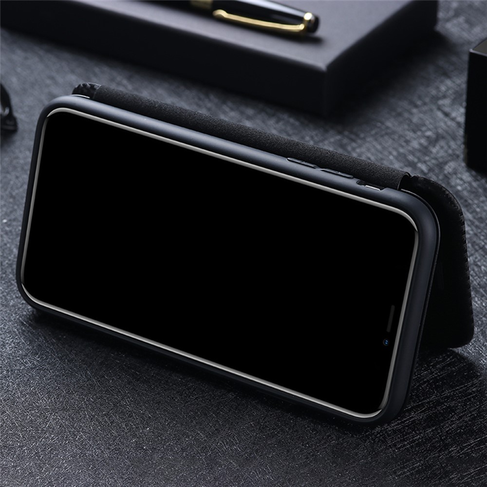 Carbon Fiber Leather Auto-absorbed Cover Case with Card Holder for Huawei Mate 40 Pro - Black-20