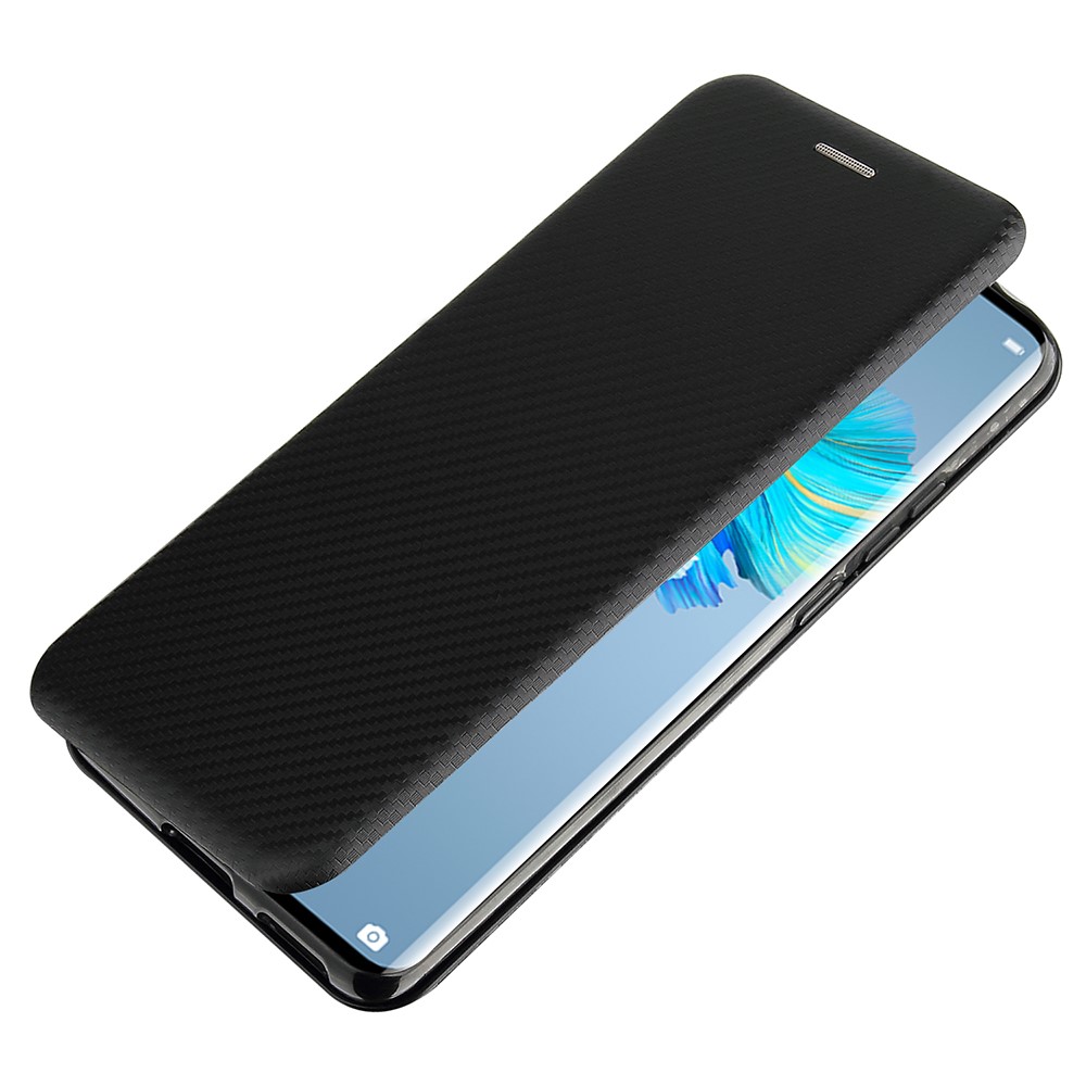 Carbon Fiber Leather Auto-absorbed Cover Case with Card Holder for Huawei Mate 40 Pro - Black-4