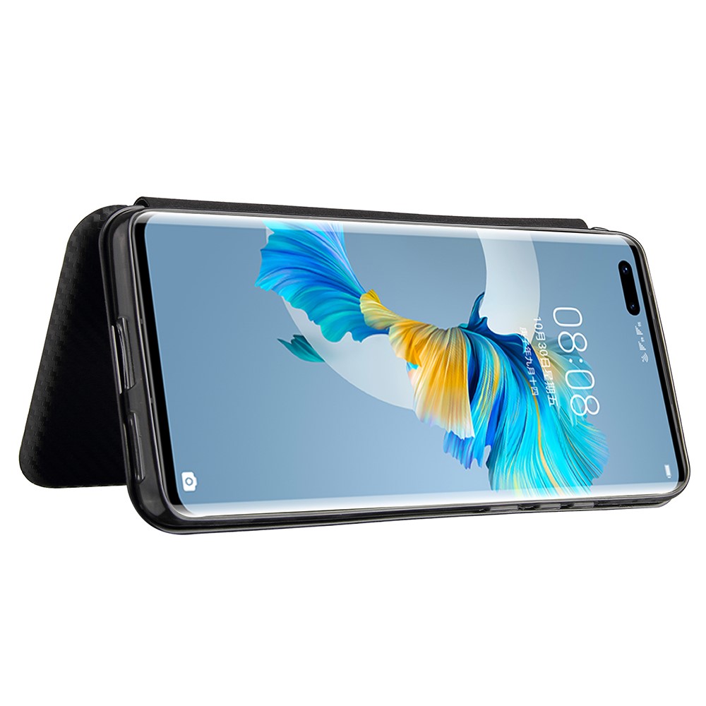 Carbon Fiber Leather Auto-absorbed Cover Case with Card Holder for Huawei Mate 40 Pro - Black-5