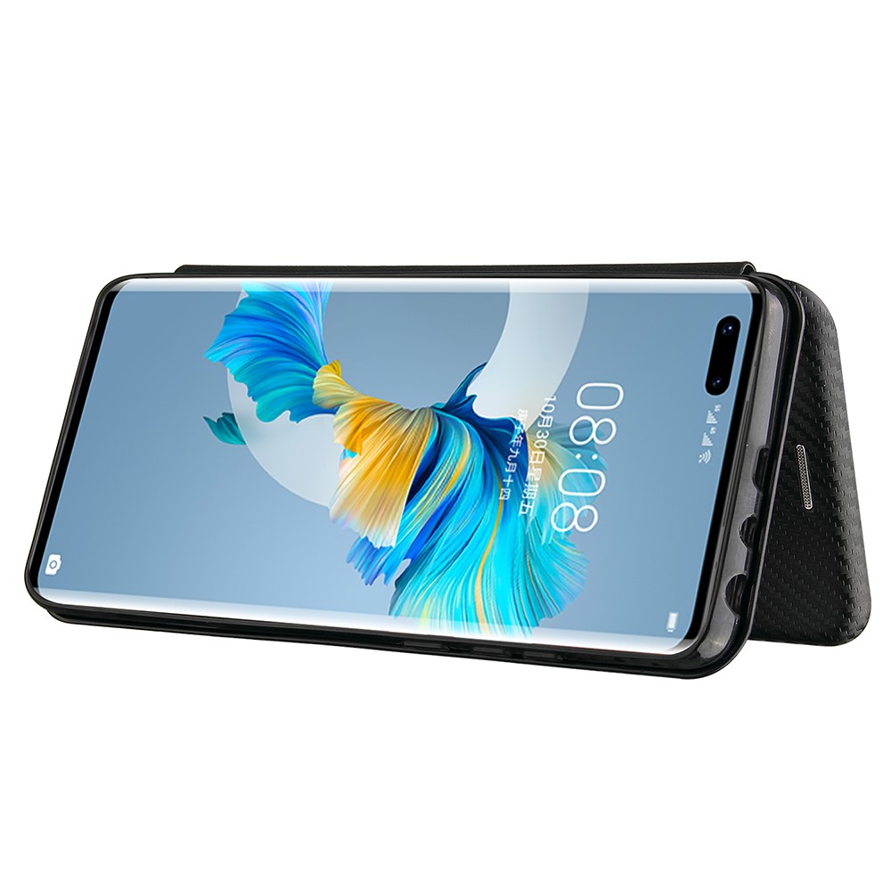 Carbon Fiber Leather Auto-absorbed Cover Case with Card Holder for Huawei Mate 40 Pro - Black-6