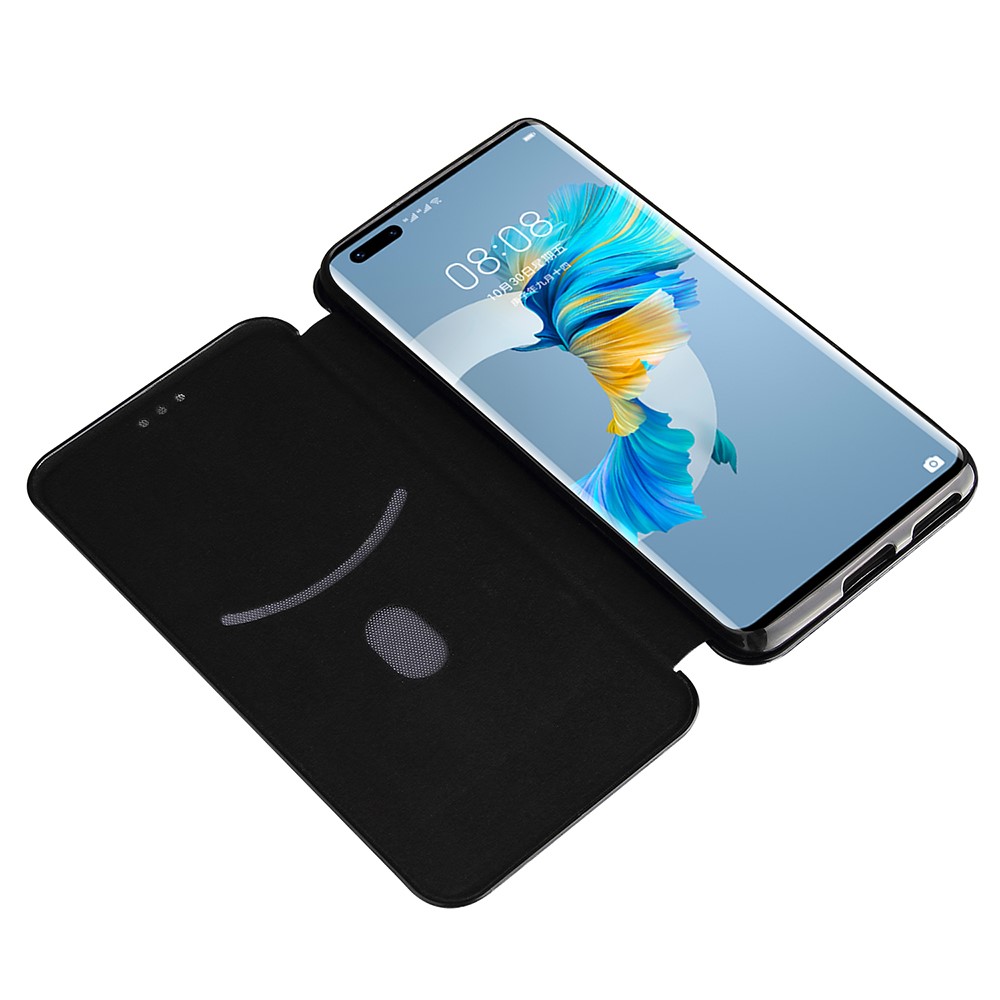 Carbon Fiber Leather Auto-absorbed Cover Case with Card Holder for Huawei Mate 40 Pro - Black-7