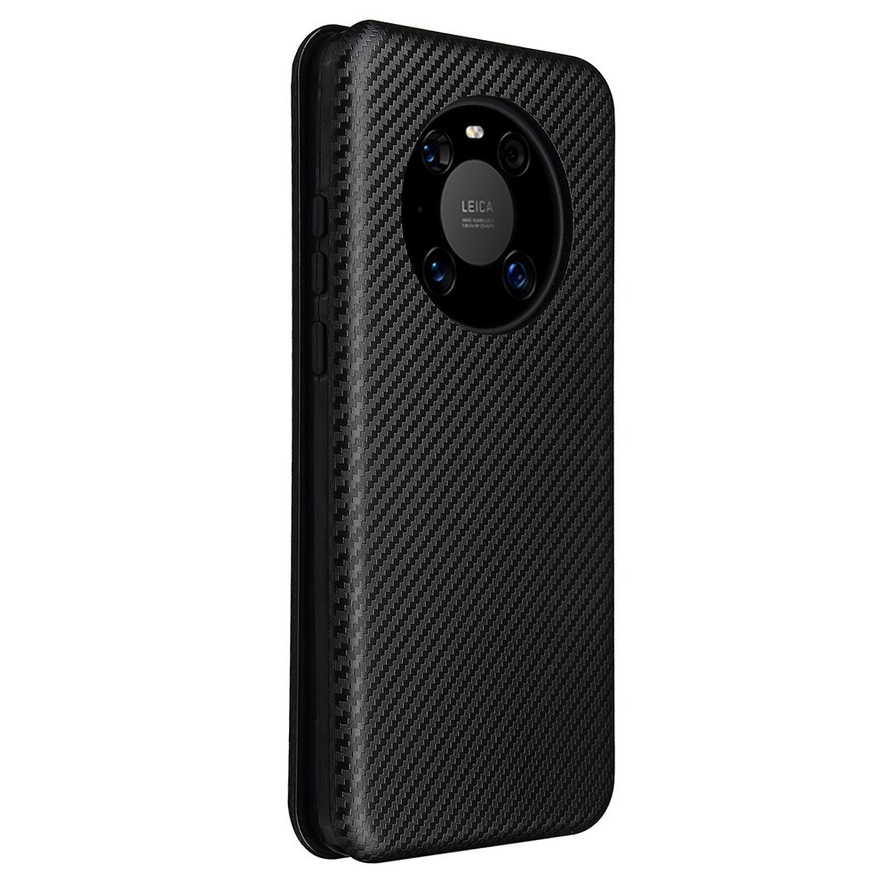 Carbon Fiber Leather Auto-absorbed Cover Case with Card Holder for Huawei Mate 40 Pro - Black-8