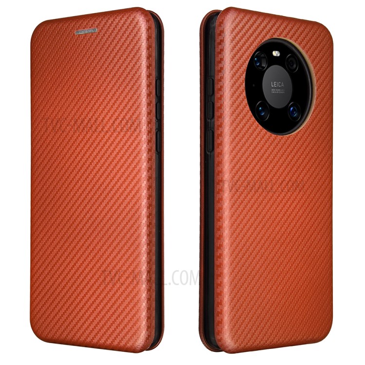 Carbon Fiber Leather Auto-absorbed Cover Case with Card Holder for Huawei Mate 40 Pro - Brown-10