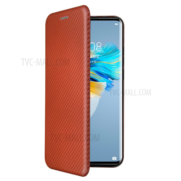 Carbon Fiber Leather Auto-absorbed Cover Case with Card Holder for Huawei Mate 40 Pro - Brown-11