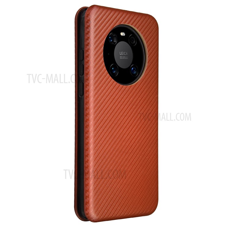 Carbon Fiber Leather Auto-absorbed Cover Case with Card Holder for Huawei Mate 40 Pro - Brown-8