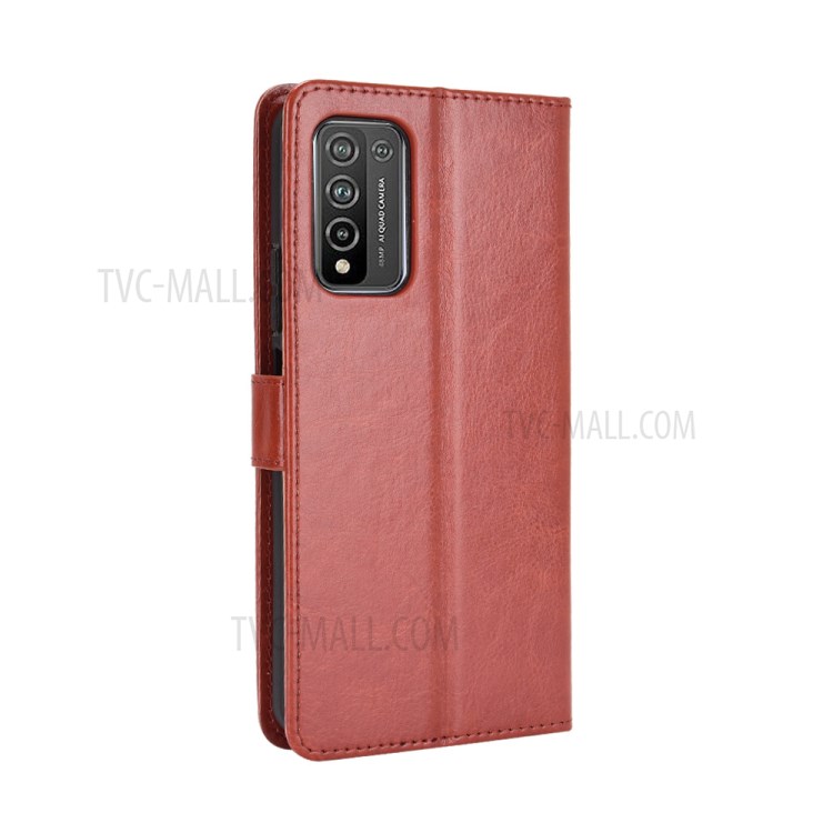 For Honor 10X Lite Crazy Horse Wallet Stand Leather Shell with Strap - Brown-6