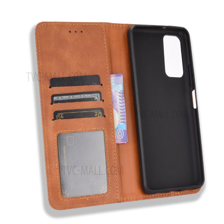 Magnetic Snap Vintage Style Case for Honor 10X Lite Leather Shell with Stand - Brown-5