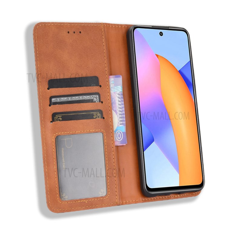Magnetic Snap Vintage Style Case for Honor 10X Lite Leather Shell with Stand - Brown-6