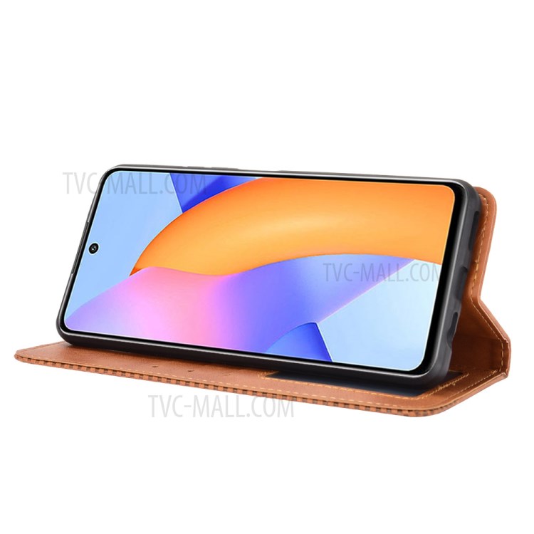Magnetic Snap Vintage Style Case for Honor 10X Lite Leather Shell with Stand - Brown-7