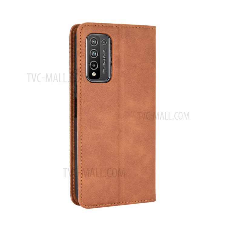 Magnetic Snap Vintage Style Case for Honor 10X Lite Leather Shell with Stand - Brown-8