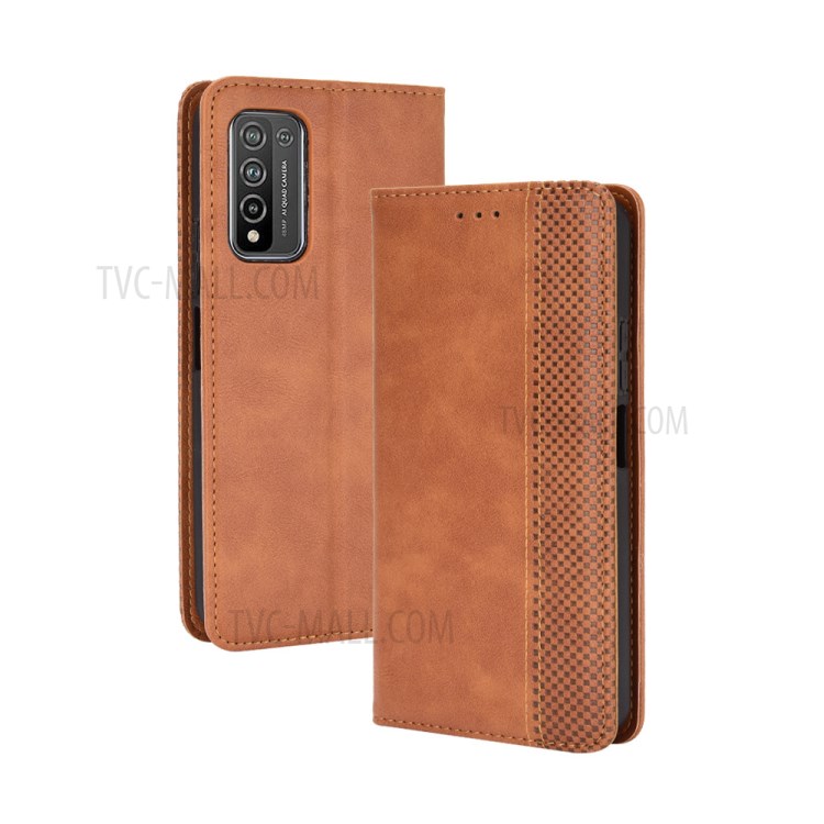 Magnetic Snap Vintage Style Case for Honor 10X Lite Leather Shell with Stand - Brown-9