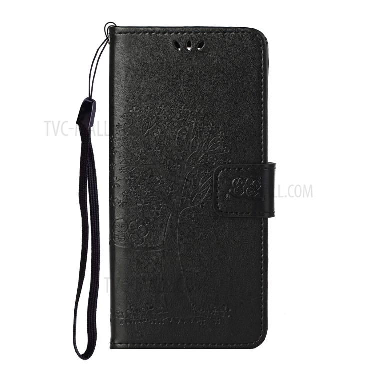Imprint Tree Owl Wallet Leather Cover Case for Honor 10X Lite - Black-2