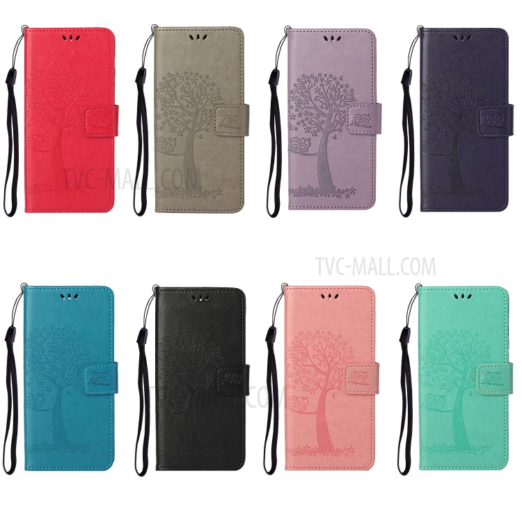 Imprint Tree Owl Wallet Leather Cover Case for Honor 10X Lite - Black-7