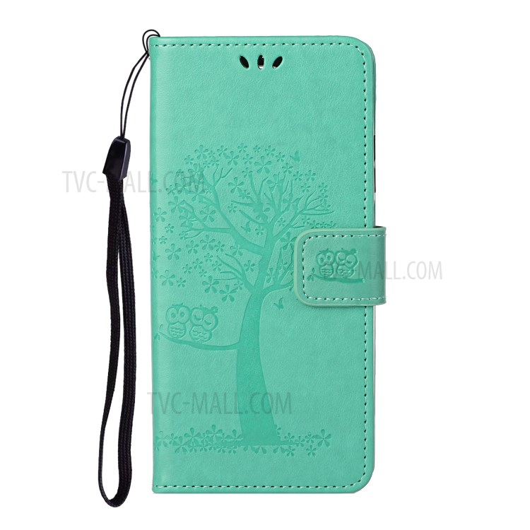 Imprint Tree Owl Wallet Leather Cover Case for Honor 10X Lite - Cyan-2