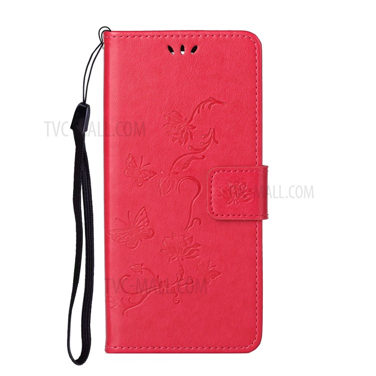 Imprint Butterfly Flowers Leather Wallet Stand Case for Honor 10X Lite - Red-2