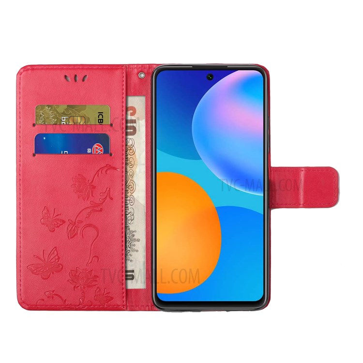 Imprint Butterfly Flowers Leather Wallet Stand Case for Honor 10X Lite - Red-5