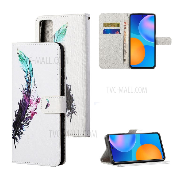 Printing Cross Texture Newly Case Stand Protector Leather Cover for Honor 10X Lite - Feather-1