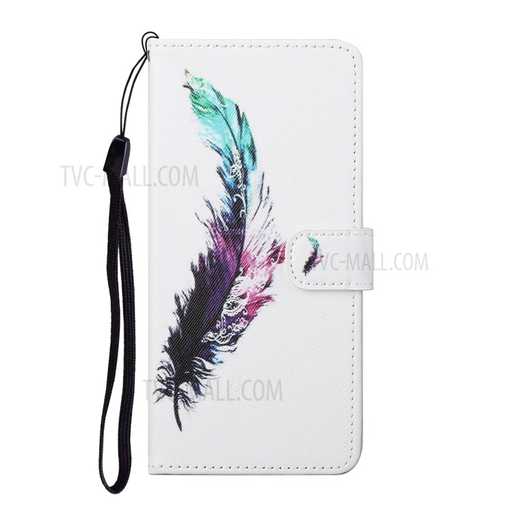 Printing Cross Texture Newly Case Stand Protector Leather Cover for Honor 10X Lite - Feather-2
