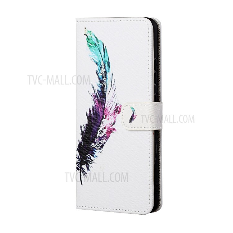Printing Cross Texture Newly Case Stand Protector Leather Cover for Honor 10X Lite - Feather-3