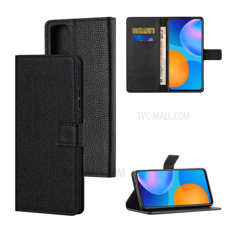 Litchi Texture Auto-absorbed Leather Wallet Case for Honor 10X Lite - Black-1