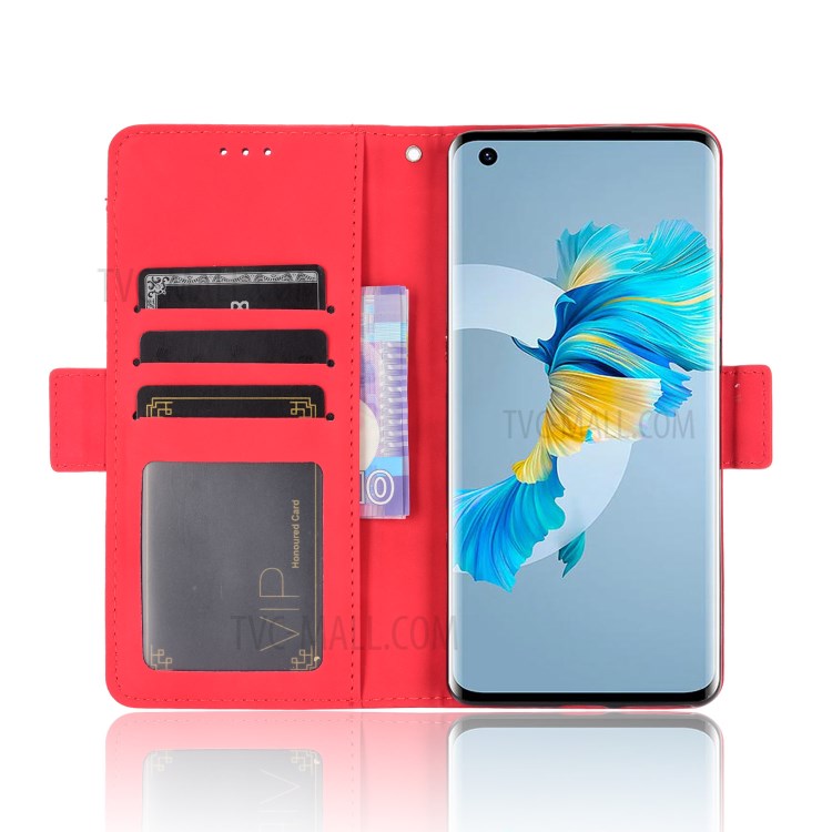 Multiple Card Slots Wallet Case Stand Leather Shell for Huawei Mate 40 - Red-5