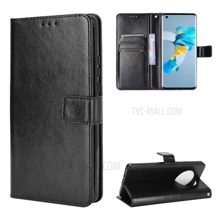 Crazy Horse Wallet Stand Leather Shell with Strap for Huawei Mate 40 - Black-1