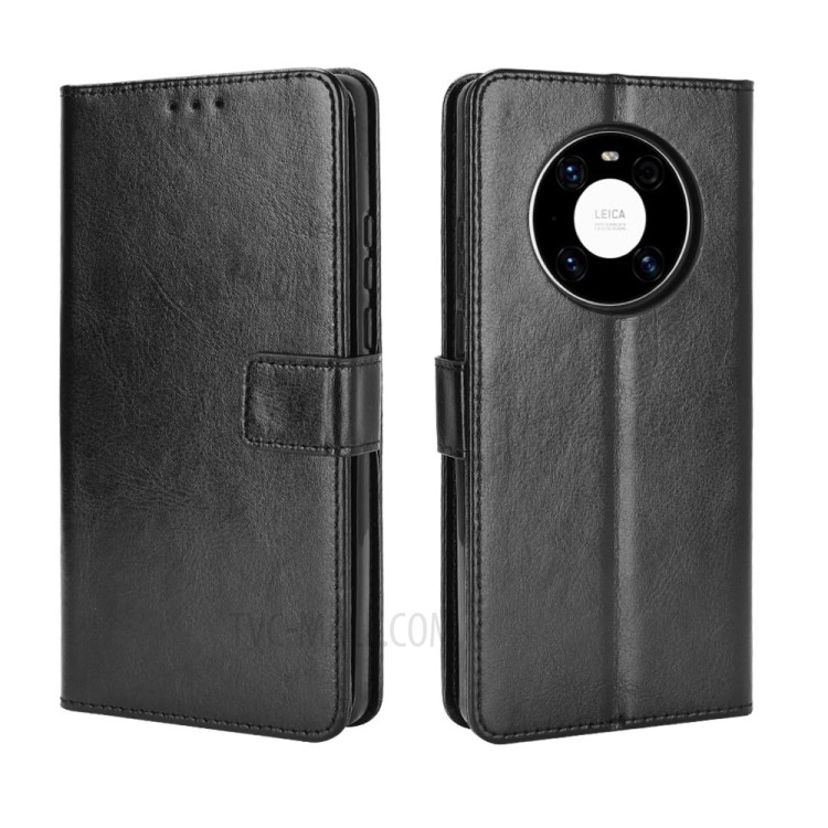 Crazy Horse Wallet Stand Leather Shell with Strap for Huawei Mate 40 - Black-2