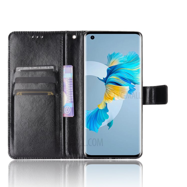 Crazy Horse Wallet Stand Leather Shell with Strap for Huawei Mate 40 - Black-4