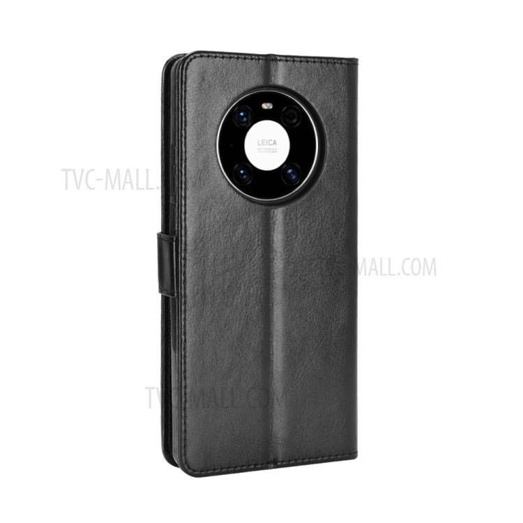 Crazy Horse Wallet Stand Leather Shell with Strap for Huawei Mate 40 - Black-6