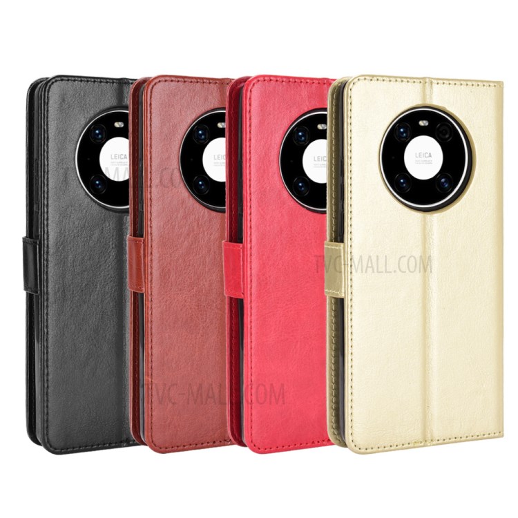 Crazy Horse Wallet Stand Leather Shell with Strap for Huawei Mate 40 - Black-9