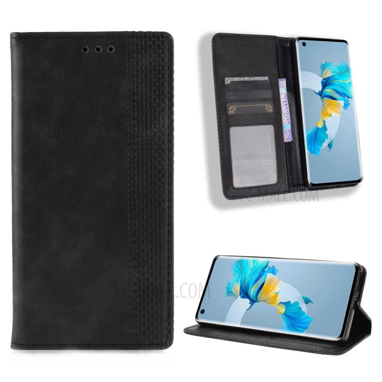 Magnetic Vintage Style Phone Case Wallet Stand Leather Cover for Huawei Mate 40 - Black-1