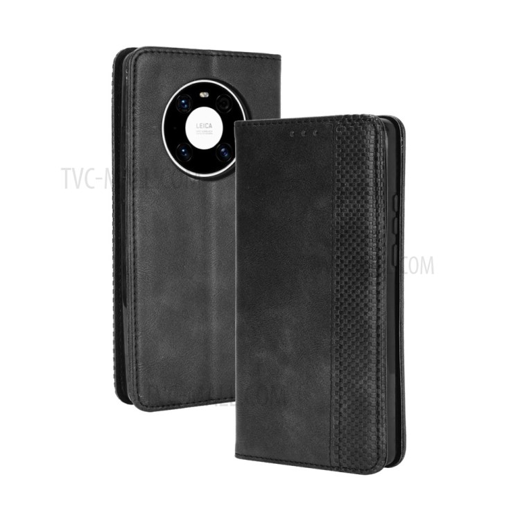 Magnetic Vintage Style Phone Case Wallet Stand Leather Cover for Huawei Mate 40 - Black-2