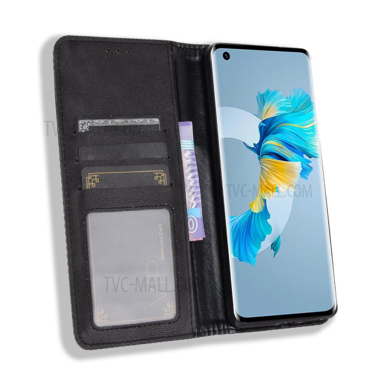 Magnetic Vintage Style Phone Case Wallet Stand Leather Cover for Huawei Mate 40 - Black-4