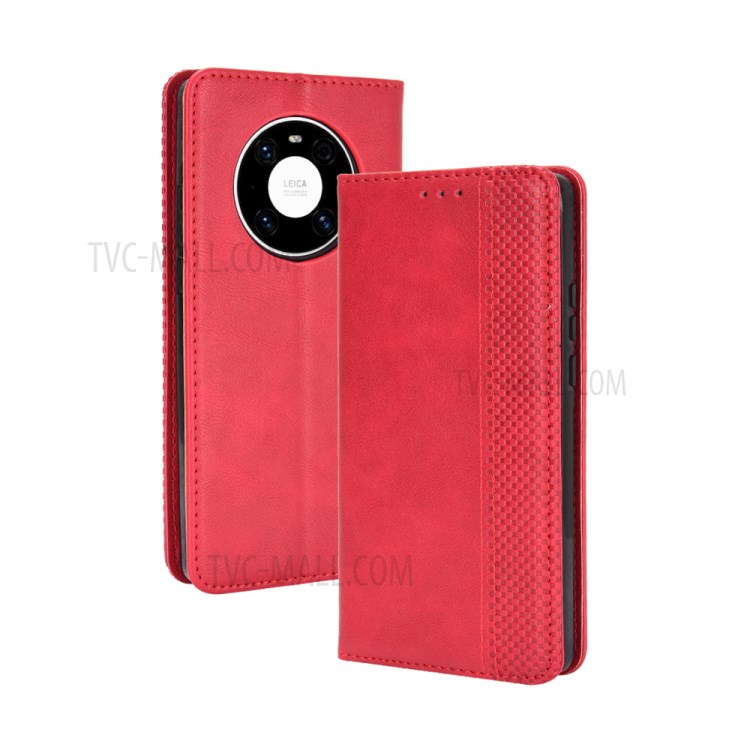 Magnetic Vintage Style Phone Case Wallet Stand Leather Cover for Huawei Mate 40 - Red-2