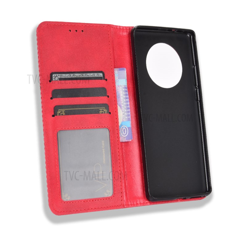Magnetic Vintage Style Phone Case Wallet Stand Leather Cover for Huawei Mate 40 - Red-3