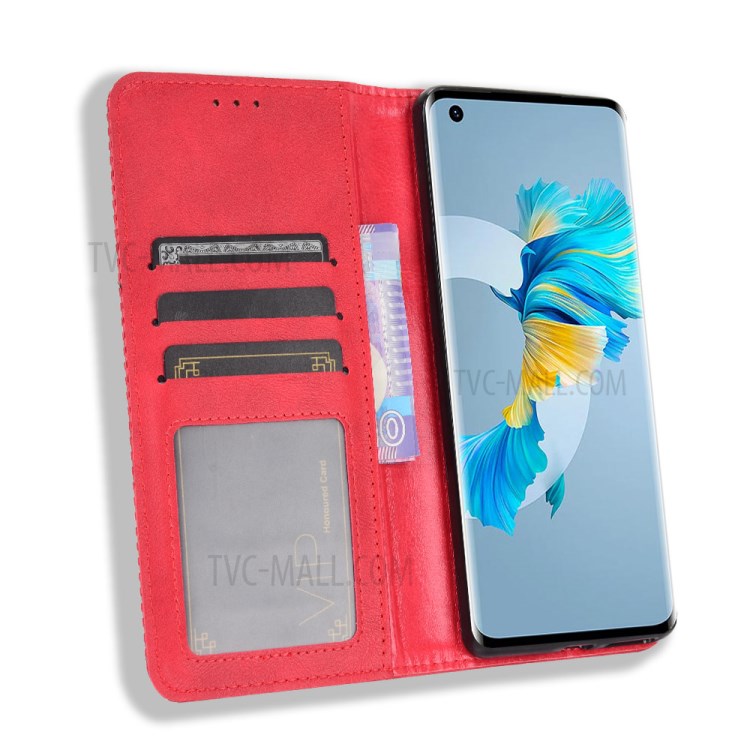Magnetic Vintage Style Phone Case Wallet Stand Leather Cover for Huawei Mate 40 - Red-4
