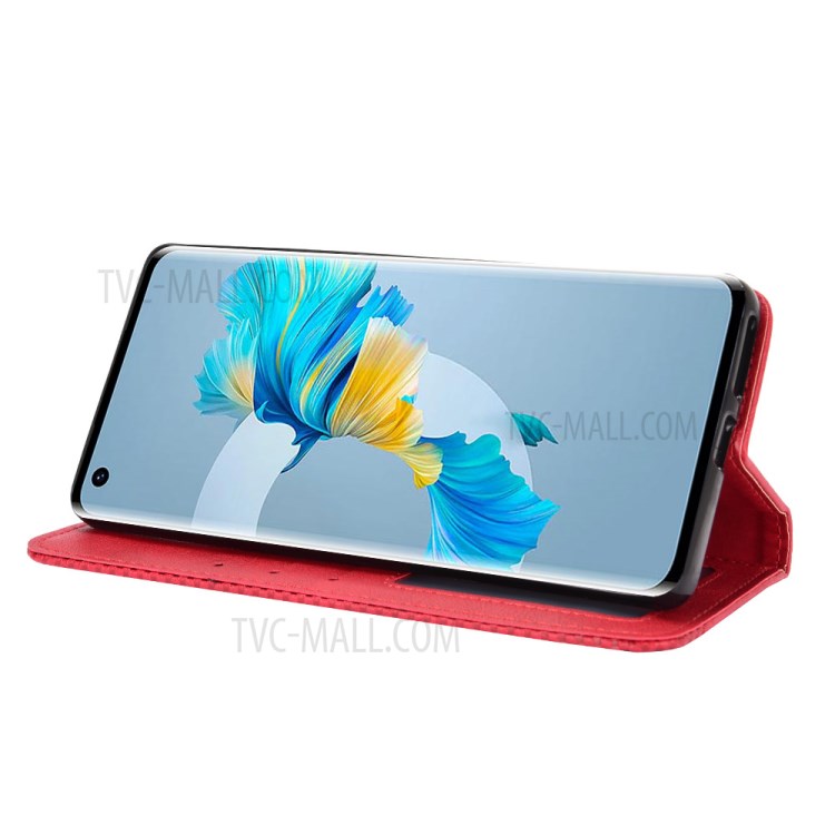 Magnetic Vintage Style Phone Case Wallet Stand Leather Cover for Huawei Mate 40 - Red-5