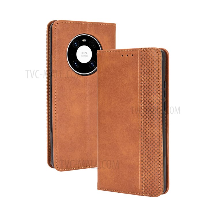 Magnetic Vintage Style Phone Case Wallet Stand Leather Cover for Huawei Mate 40 - Brown-2