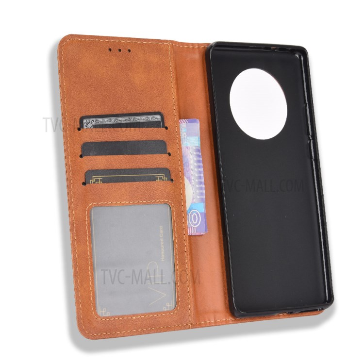 Magnetic Vintage Style Phone Case Wallet Stand Leather Cover for Huawei Mate 40 - Brown-3