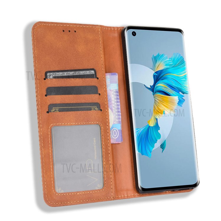 Magnetic Vintage Style Phone Case Wallet Stand Leather Cover for Huawei Mate 40 - Brown-4