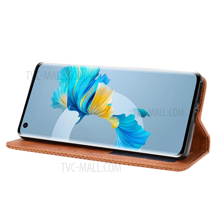 Magnetic Vintage Style Phone Case Wallet Stand Leather Cover for Huawei Mate 40 - Brown-5