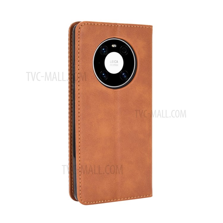 Magnetic Vintage Style Phone Case Wallet Stand Leather Cover for Huawei Mate 40 - Brown-6