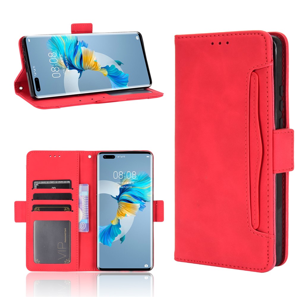 Multiple Card Slots Wallet Case Stand Leather Shell for Huawei Mate 40 Pro - Red-1