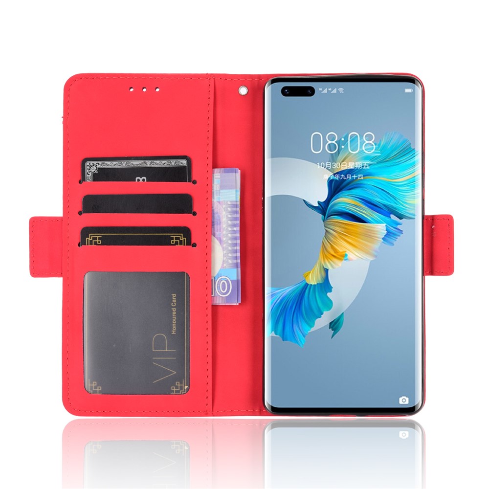 Multiple Card Slots Wallet Case Stand Leder Shell Für Huawei Mate 40 Pro - Rot-5