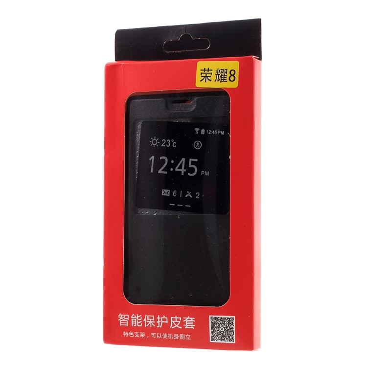 Leder Smart View Fenster Telefon Shell für Huawei Honor 8 - Schwarz-9