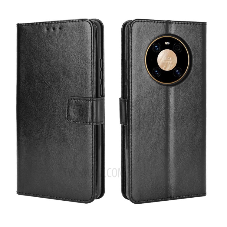 Crazy Horse Wallet Stand Leather Shell with Strap for Huawei Mate 40 Pro - Black-2