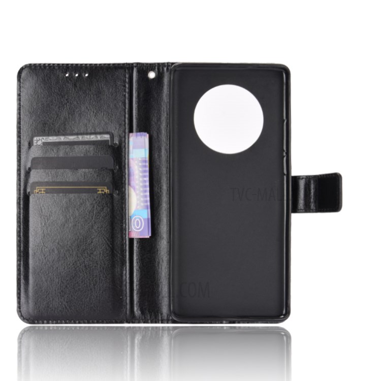 Crazy Horse Wallet Stand Leather Shell with Strap for Huawei Mate 40 Pro - Black-3